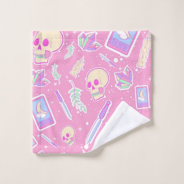 Cute Pastel Goth Witchy Pattern with Skulls, Cryst Wash Cloth (Wash Cloth)