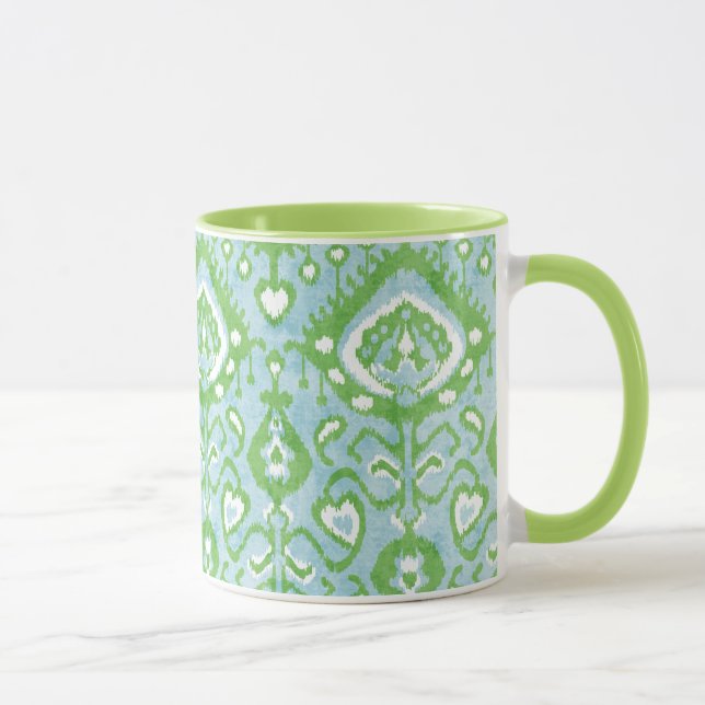 Cute pastel green and blue ikat tribal patterns mug (Right)