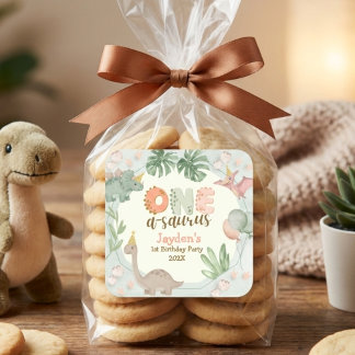 Cute Pastel Green Dinosaur One A Saurus Birthday Square Sticker