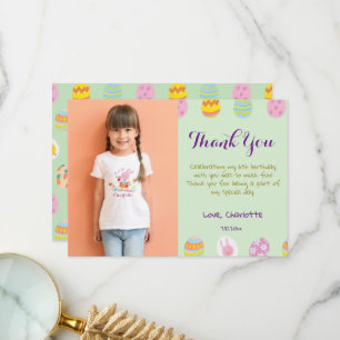Cute Pastel Green Eggs Kids Birthday Photo Thank You Card