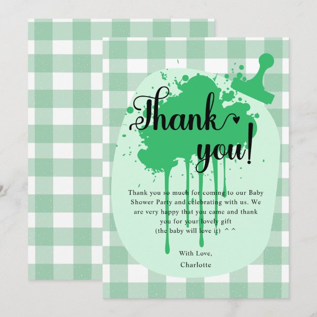 Cute Pastel Green Gingham Baby Shower Thank You Card (Front/Back)