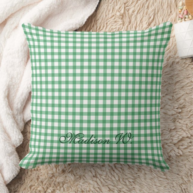 Cute Pastel Green Gingham Pattern Cushion (Blanket)