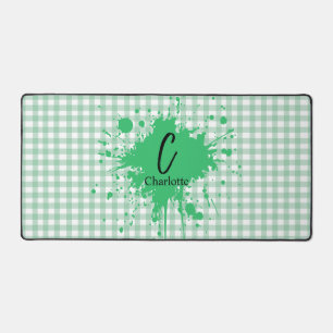 Cute Pastel Green Gingham Pattern Desk Mat