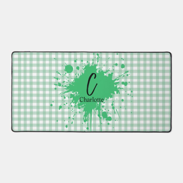 Cute Pastel Green Gingham Pattern Desk Mat (Front)