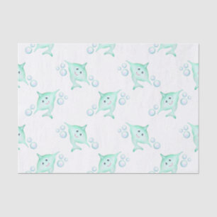 Cute Pastel Green Kids Watercolour Shark  Tissue Paper