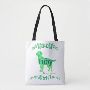 Cute Pastel Green Labrador Custom Name & Photo Tote Bag