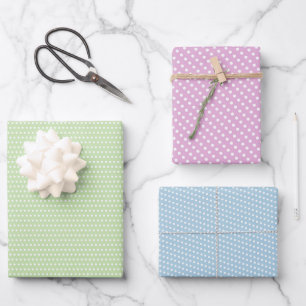 Cute Pastel Green, Pink and Blue Polkadots Wrapping Paper Sheet