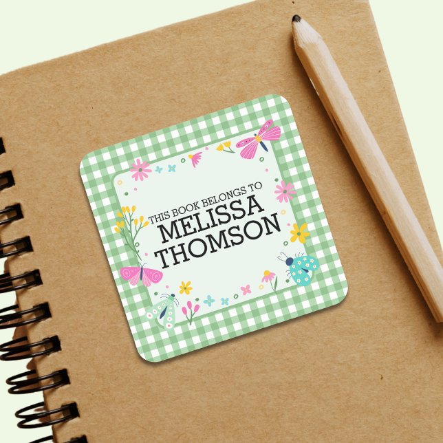 Cute Pastel Green Pink Floral Girls Name   Square Sticker (Creator Uploaded)