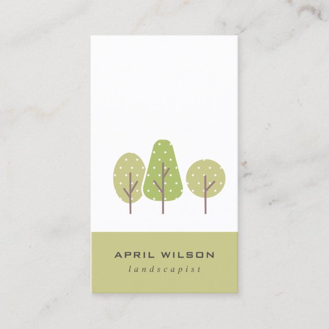 CUTE  PASTEL GREEN TREE TRIO LANDSCAPING SERVICE BUSINESS CARD (Front)