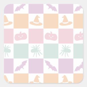 Cute Pastel Halloween Graphics & Chequerboard  Square Sticker