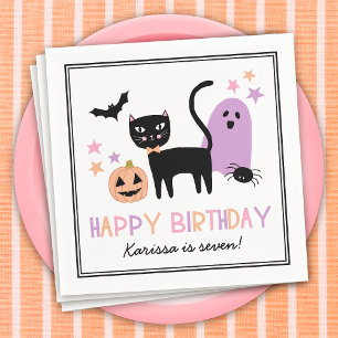 Cute Pastel Halloween Happy Birthday Name Napkin