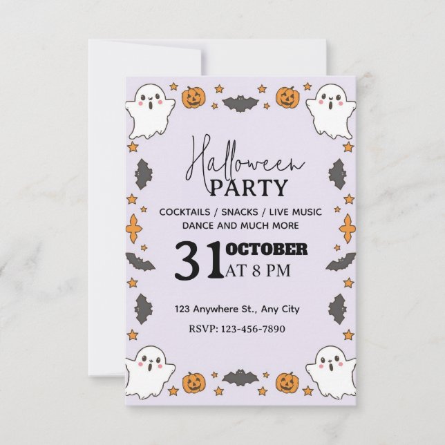 Cute Pastel Halloween Party Invitation – Editable  (Front)