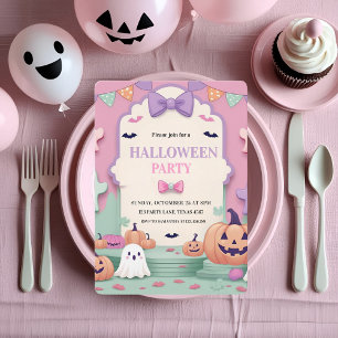 Cute Pastel Halloween Party   Kids Ghost Holiday Card