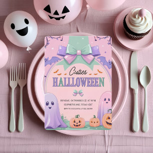Cute Pastel Halloween Party   Kids Ghost Holiday Card