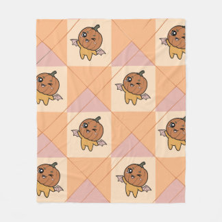 Cute Pastel Halloween Pumpkin Bat Pattern Fleece Blanket