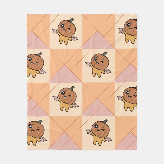 Cute Pastel Halloween Pumpkin Bat Pattern Fleece Blanket (Front)