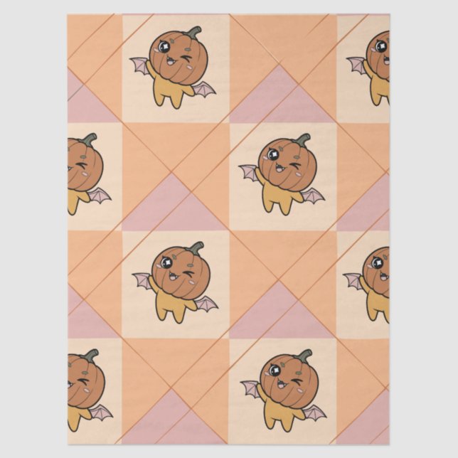 Cute Pastel Halloween Pumpkin Bat Pattern Tissue Paper (Front)