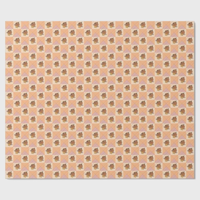 Cute Pastel Halloween Pumpkin Bat Pattern Wrapping Paper (Flat)