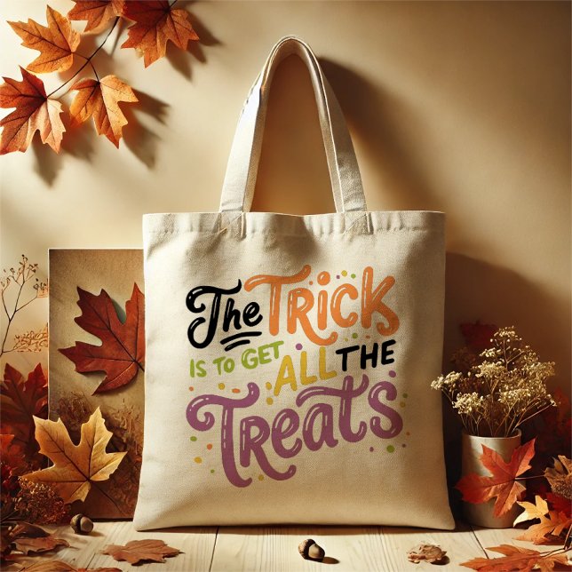 Cute Pastel Halloween "The Trick is all Treats" Tote Bag (The perfect tote bag this halloween for all your happy haunting!)