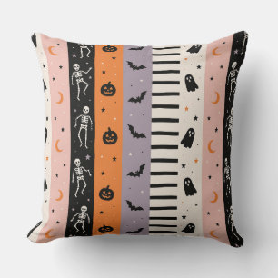 Cute Pastel Halloween Vertical Stripe Throw Pillow