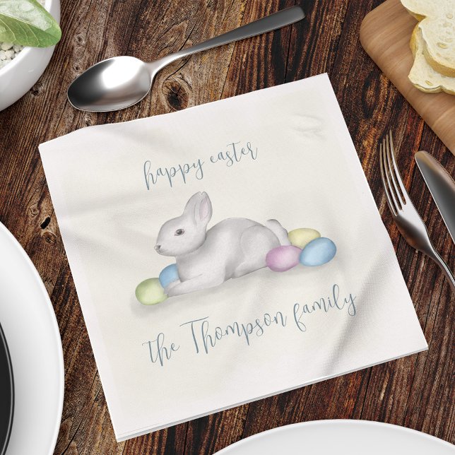 Cute Pastel Happy Easter Bunny Classic Simple Napkin (Creator Uploaded)