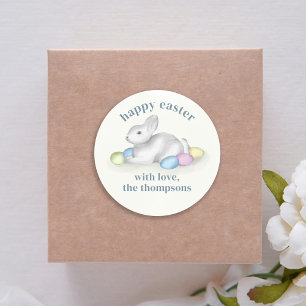 Cute Pastel Happy Easter Bunny Simple  Classic Round Sticker