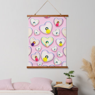 Cute Pastel Heart Wood Topped Wall Tapestry