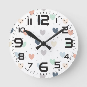 Cute Pastel Hearts Nursery Round Clock