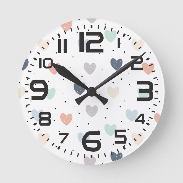 Cute Pastel Hearts Nursery  Round Clock (Front)