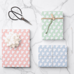 Cute Pastel Hearts Pink Blue Green Wrapping Paper Sheet