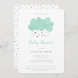 Cute Pastel Hearts Rain Cloud Baby Shower Invitation