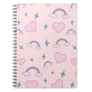 Cute Pastel Hearts & Rainbow Pattern Kawaii Pink Notebook
