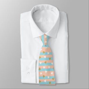 Cute Pastel Hearts Stripe with Shimmering Gold Tie