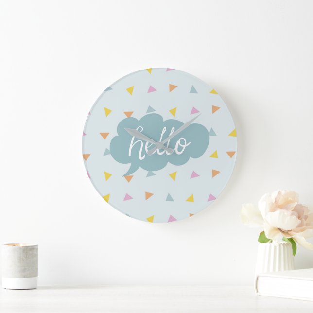 Cute Pastel Hello Large Clock (Home)