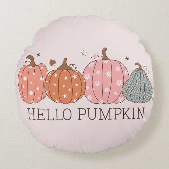 Cute Pastel Hello Pumpkin  Round Cushion (Front)