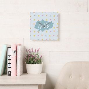 Cute Pastel Hello Square Wall Clock