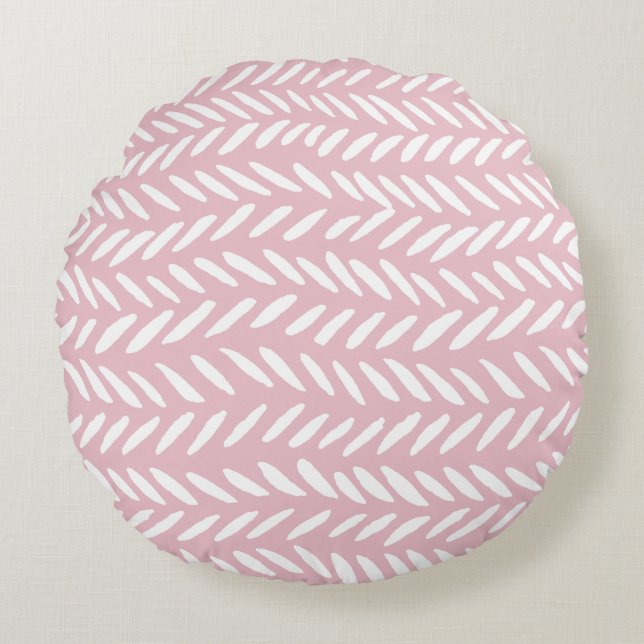 Cute pastel herringbone pattern on pink round cushion (Front)
