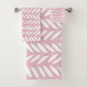 Cute pastel herringbone pattern on pink square bath towel set