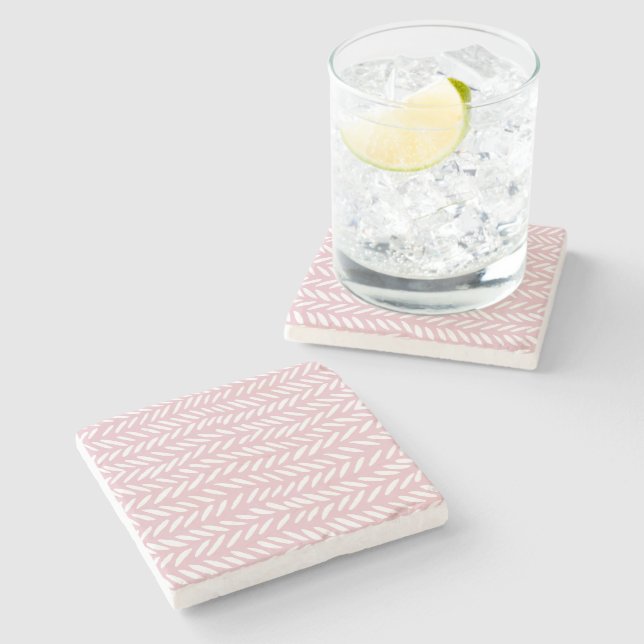 Cute pastel herringbone pattern on pink stone coaster (Side)