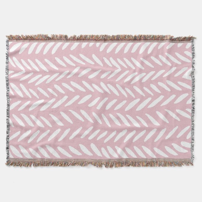 Cute pastel herringbone pattern on pink throw blanket (Front)
