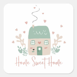  Cute Pastel "Home Sweet Home" Illustration – Cosy Square Sticker