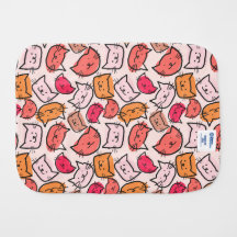 Cute Pastel, Hot Pink & Orange Hand Drawn Cat Face