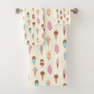 Cute Pastel Ice Cream Sweets Pattern Bath Towel Set