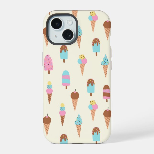 Cute Pastel Ice Cream Sweets Pattern iPhone 15 Case (Back)