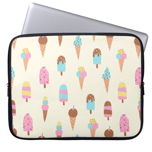 Cute Pastel Ice Cream Sweets Pattern Laptop Sleeve (Front)