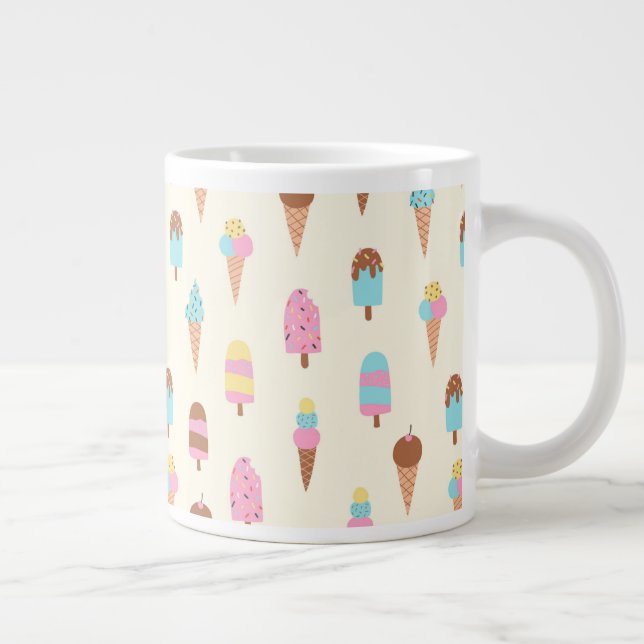 Cute Pastel Ice Cream Sweets Pattern Large Coffee Mug (Right)