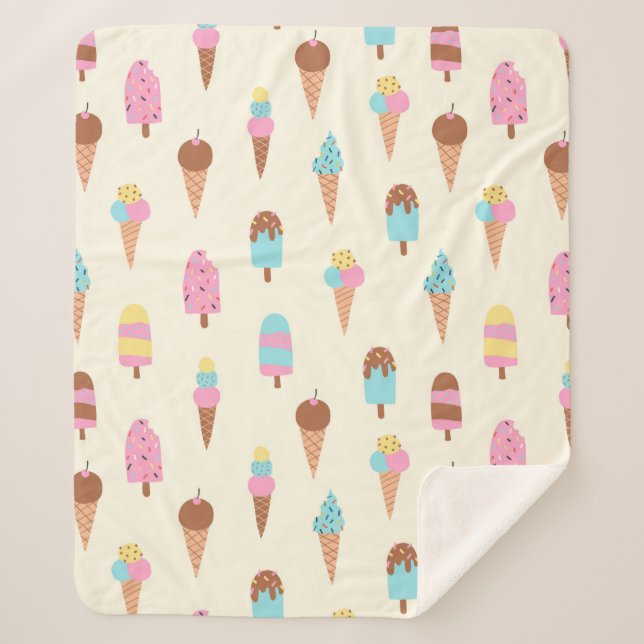 Cute Pastel Ice Cream Sweets Pattern Sherpa Blanket (Front)