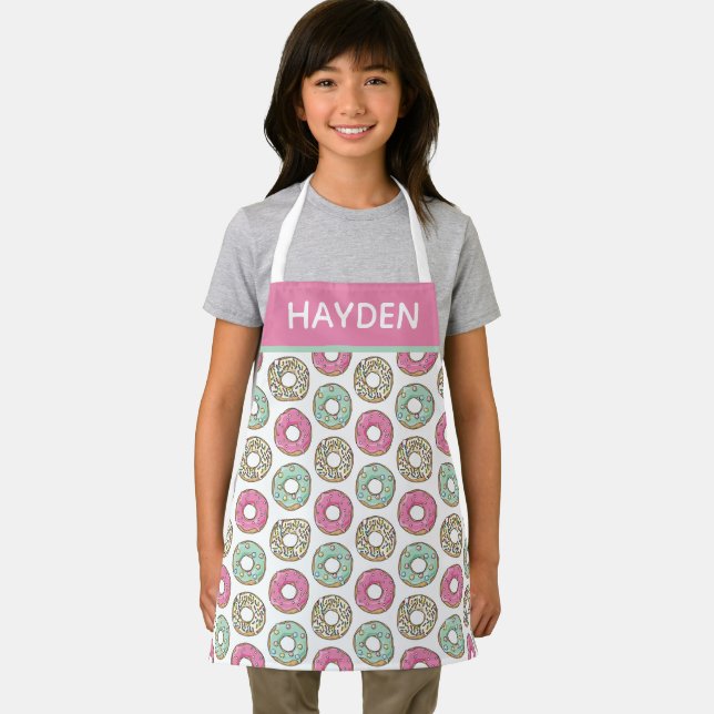 Cute Pastel Icing Doughnuts Pattern Personalised Apron (Insitu)
