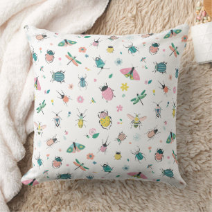 Cute Pastel Insect and Bug Pattern Cushion