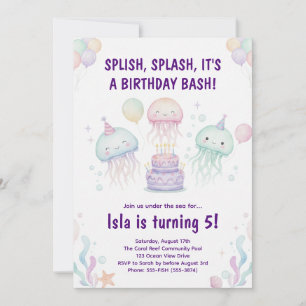 Cute Pastel Jellyfish Birthday Party Invitation